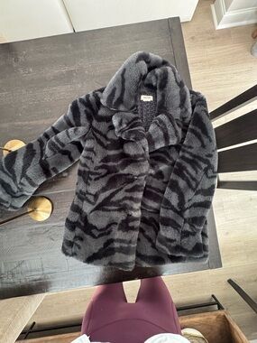 Zadig & Voltaire Black and Charcoal Zebra Faux-Fur Jacket